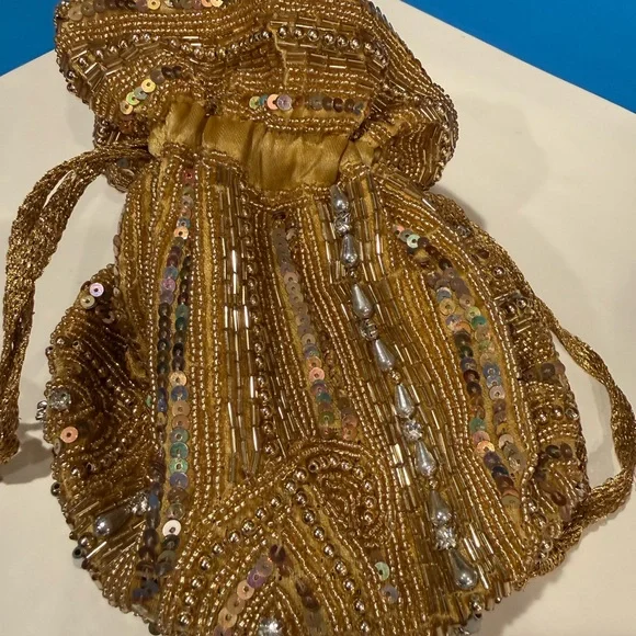 Hand Crafted Gold Beaded Clutch - Picture 7 of 13